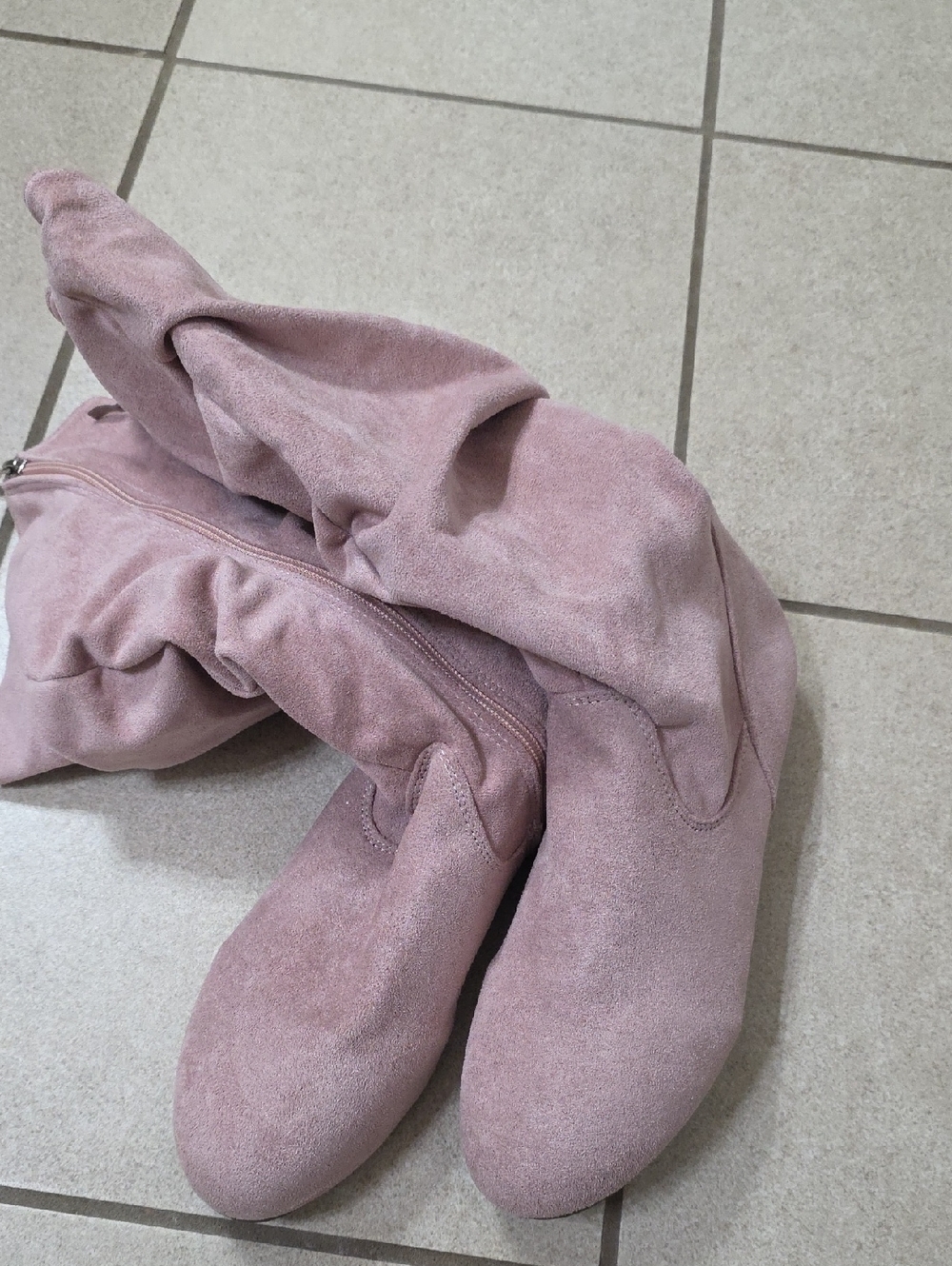 Mauve Suede Slouch Knee-High Boots